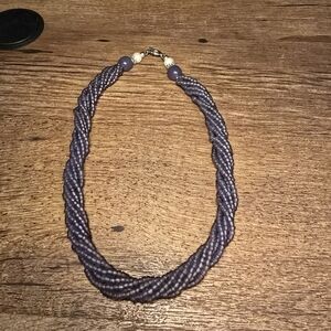 purple beaded layered statement necklace